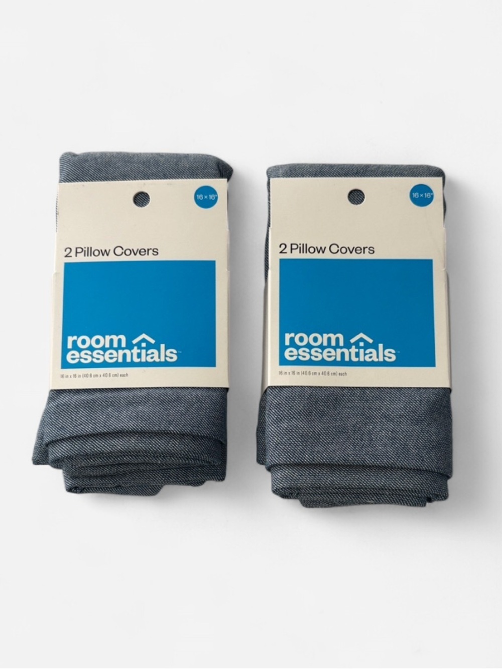 Room Essentials Denim-Look Pillow Covers in Light Blue – 2 Packs of 2